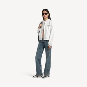 Camisola com capuz e fecho de correr de corte regular da coleção «Salon de Couture» para mulher, em branco
