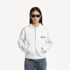 Camisola com capuz e fecho de correr de corte regular da coleção «Salon de Couture» para mulher, em branco
