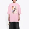 Camisola com estampa, gola redonda e manga curta, cor-de-rosa 641532TJVG85630