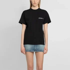 Camisola com estampado, gola redonda e manga curta, preta 612965TKV861070
