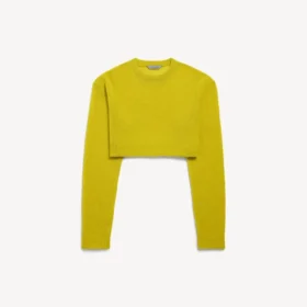 Camisola curta de gola redonda para mulher em amarelo escuro
