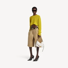 Camisola curta de gola redonda para mulher em amarelo escuro