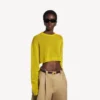 Camisola curta de gola redonda para mulher em amarelo escuro