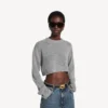 Camisola curta de gola redonda para mulher em cinzento mesclado Camisola curta de gola redonda para mulher em cinzento mesclado