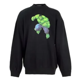 Camisola de algodão com gola redonda e corte largo Balenciaga x Marvel com estampado do Hulk «Preto» 671125TLV581000