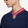 Camisola de futebol 3b para homem, de manga comprida e decote em V, em azul-marinho escuro/vermelho