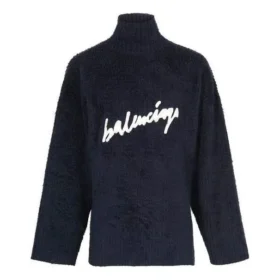 Camisola de gola alta em algodão escovado com logótipo rabiscado «Navy» 625935T31828065