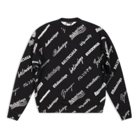 Camisola de gola redonda com estampado de logótipo em toda a peça «Preto Branco» 724858T16651070