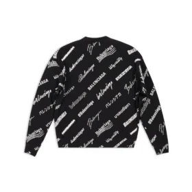 Camisola de gola redonda com estampado de logótipo em toda a peça «Preto Branco» 724858T16651070