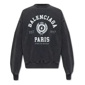 Camisola de gola redonda com estampado do logótipo da faculdade «Est. 1917» em «Preto Deslavado» 697869TMV991000