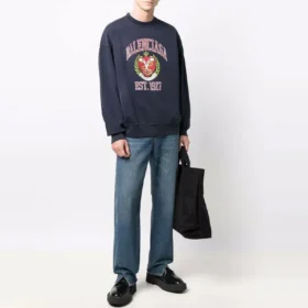 Camisola de gola redonda com estampado do logótipo da faculdade «Navy» 676629TLV908067