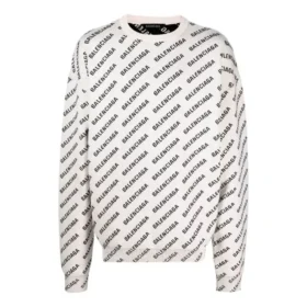 Camisola de gola redonda com logótipo por toda a peça «Branco Preto» 702952T32339054