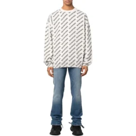 Camisola de gola redonda com logótipo por toda a peça «Branco Preto» 702952T32339054