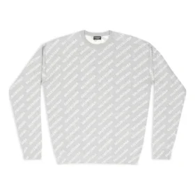 Camisola de gola redonda com logótipo por toda a peça «Cinza Claro Branco» 702952T32331461