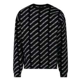 Camisola de gola redonda com logótipo por toda a peça «Preto Branco» 702952T32331070