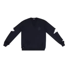 Camisola de malha com decote em V e efeito desgastado «Navy» 696091T16420414 Camisola de malha com decote em V e efeito desgastado «Navy» 696091T16420414