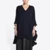 Camisola de malha com decote em V e efeito desgastado «Navy» 696091T16420414