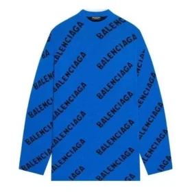 Camisola de malha de lã com gola redonda e logótipo por toda a peça «Azul» 657400T15673964 Camisola de malha de lã com gola redonda e logótipo por toda a peça «Azul» 657400T15673964