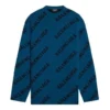 Camisola de malha de lã com gola redonda e logótipo por toda a peça «Azul Petróleo» 657400T15672470