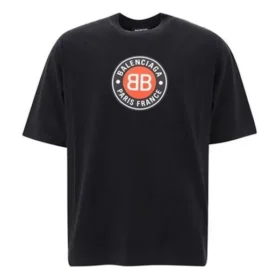 Camisola de manga curta Balenciaga para homem com logótipo Circular BB Alphabet, preta, 641614TJV761000