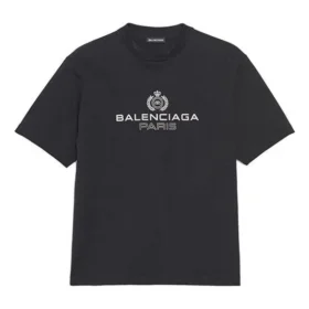 Camisola de manga curta Balenciaga Retro Knit BB Paris com estampado, versão masculina, preta 594579TGV601000