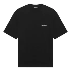 Camisola de manga curta Balenciaga SS21 para homem, cor sólida com logótipo estampado, preta 612966TJV871070