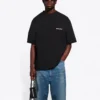 Camisola de manga curta Balenciaga SS21 para homem, cor sólida com logótipo estampado, preta 612966TJV871070