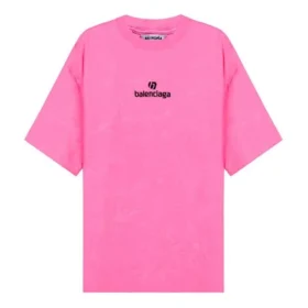 Camisola de manga curta com bordado e gola redonda, coleção SS21, cor rosa 641532TJVA95764