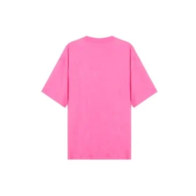 Camisola de manga curta com bordado e gola redonda, coleção SS21, cor rosa 641532TJVA95764