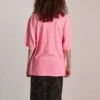 Camisola de manga curta com bordado e gola redonda, coleção SS21, cor rosa 641532TJVA95764