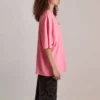 Camisola de manga curta com bordado e gola redonda, coleção SS21, cor rosa 641532TJVA95764