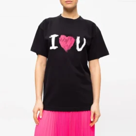 Camisola de manga curta com estampa «I Love U» preta 612965TJVL51070