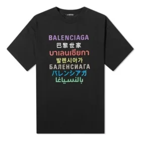 Camisola de manga curta com estampado multilingue para homem, preta 612966TJVI32771