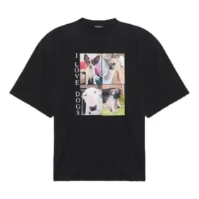 Camisola de manga curta com estampado retro SS21, preta 641614TJVH11000