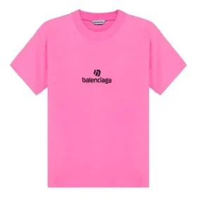 Camisola de manga curta com gola redonda e bordado, cor-de-rosa 612964TJVD95764