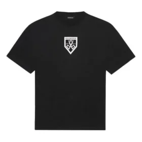 Camisola de manga curta com gola redonda e estampado da Balenciaga SS21 para homem, preta, 651795TKV771070