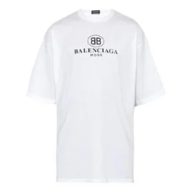 Camisola de manga curta com gola redonda e logótipo Balenciaga estampado para homem, branca 556150TYK239000