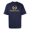 Camisola de manga curta com gola redonda e logótipo Balenciaga para homem, azul-marinho 535622TAV044128