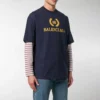 Camisola de manga curta com gola redonda e logótipo Balenciaga para homem, azul-marinho 535622TAV044128