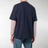 Camisola de manga curta com gola redonda e logótipo Balenciaga para homem, azul-marinho 535622TAV044128