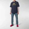 Camisola de manga curta com gola redonda e logótipo Balenciaga para homem, azul-marinho 535622TAV044128