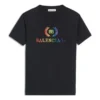 Camisola de manga curta com gola redonda e logótipo em gradiente arco-íris, preta 570814TEV531000