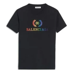 Camisola de manga curta com gola redonda e logótipo em gradiente arco-íris, preta 570814TEV531000