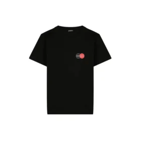 Camisola de manga curta com gola redonda e logótipo no peito da Balenciaga para homem, preta, 620967TIV791000 Camisola de manga curta com gola redonda e logótipo no peito da Balenciaga para homem, preta, 620967TIV791000