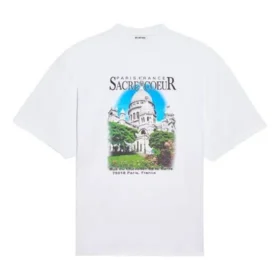 Camisola de manga curta com gola redonda e padrão de letras «Sacr Cur», branca 641532TJVH69000 Camisola de manga curta com gola redonda e padrão de letras «Sacr Cur», branca 641532TJVH69000