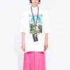 Camisola de manga curta com gola redonda e padrão de letras «Sacr Cur», branca 641532TJVH69000