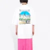 Camisola de manga curta com gola redonda e padrão de letras «Sacr Cur», branca 641532TJVH69000