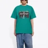 Camisola de manga curta, estilo retro, com logótipo impresso na banda, verde 612965TIV473640