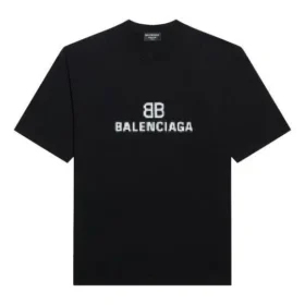 Camisola de manga curta folgada com logótipo em mosaico e letras BB, preta 612965TKVI71070 Camisola de manga curta folgada com logótipo em mosaico e letras BB, preta 612965TKVI71070