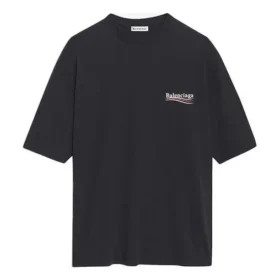 Camisola de manga curta folgada com logótipo impresso, preta 641655TIV521070 Camisola de manga curta folgada com logótipo impresso, preta 641655TIV521070